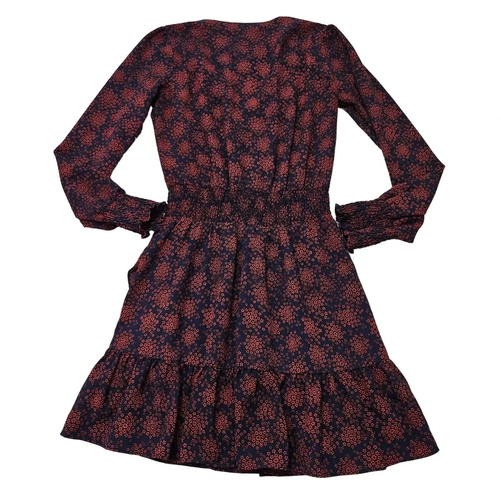 Michael Kors Navy Blue & Red Floral V-neck Long‎ Sleeve Layered Dress. Size P/2